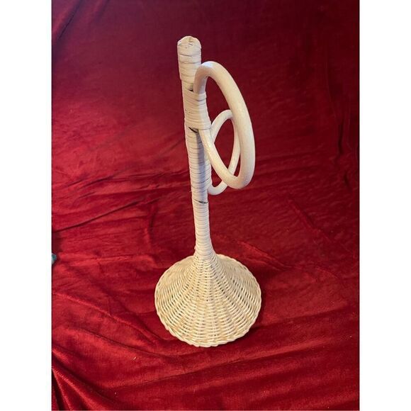 Vintage White Wicker Rattan 3 Towel Stand Holder - Picture 3 of 5